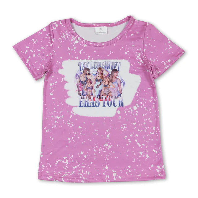 RTS NO MOQ milk silk GT0539+SS0230 Baby Girls Pink Bleached Eras Short Sleeve Tee Shirts Tops Pink Sequin Denim Shorts Set