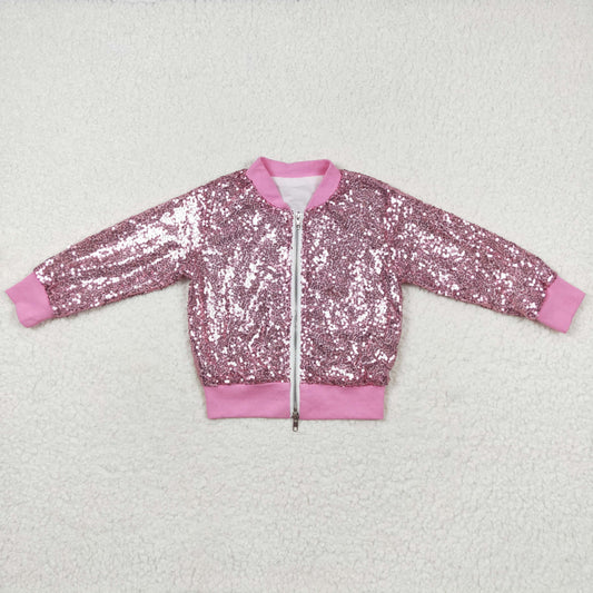 rts no moq GT0541 Light Pink Sequin Long Sleeve Top
