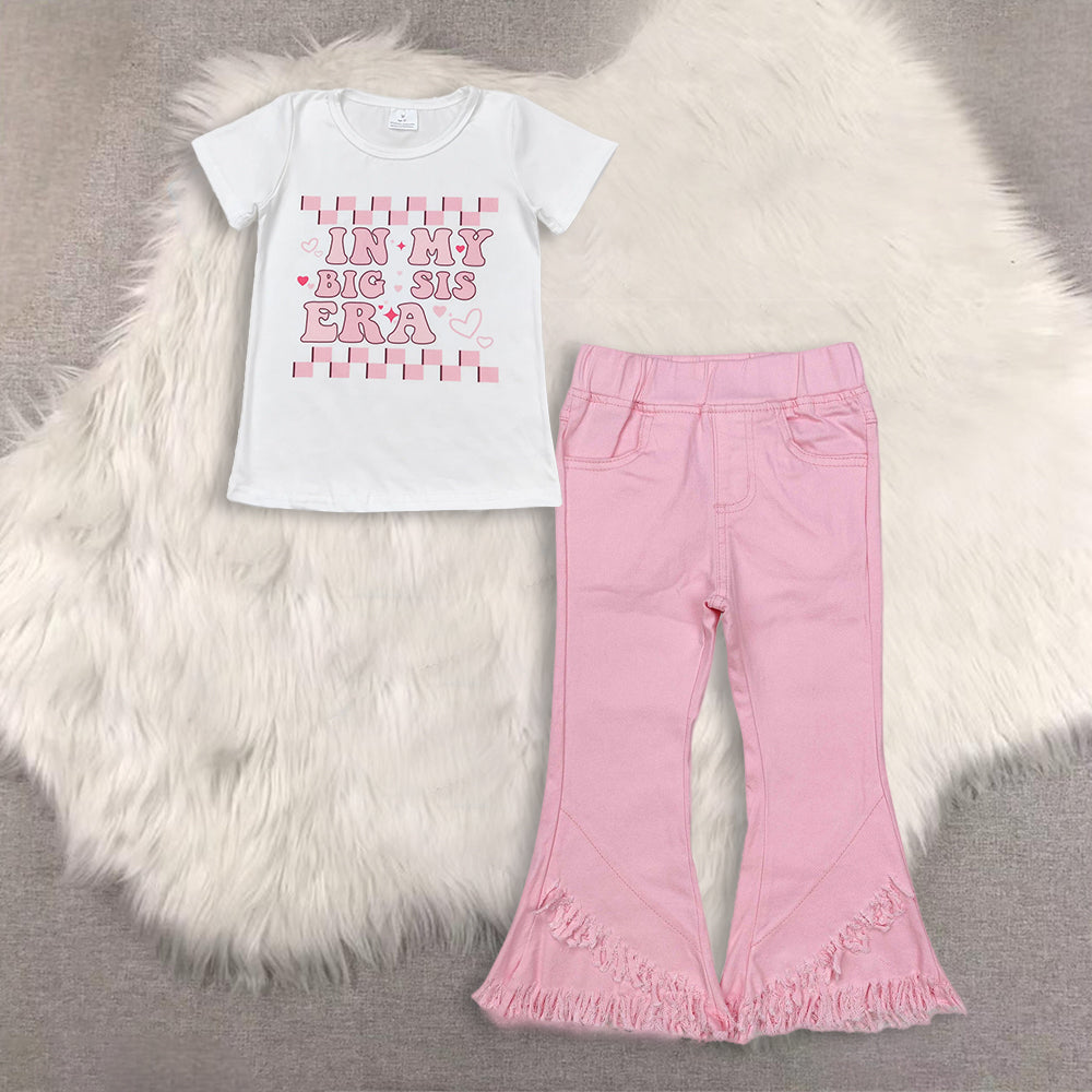 12/18m-14/16t RTS NO MOQ（In Stock) baby girls clothes short-sleeved top demin pants set