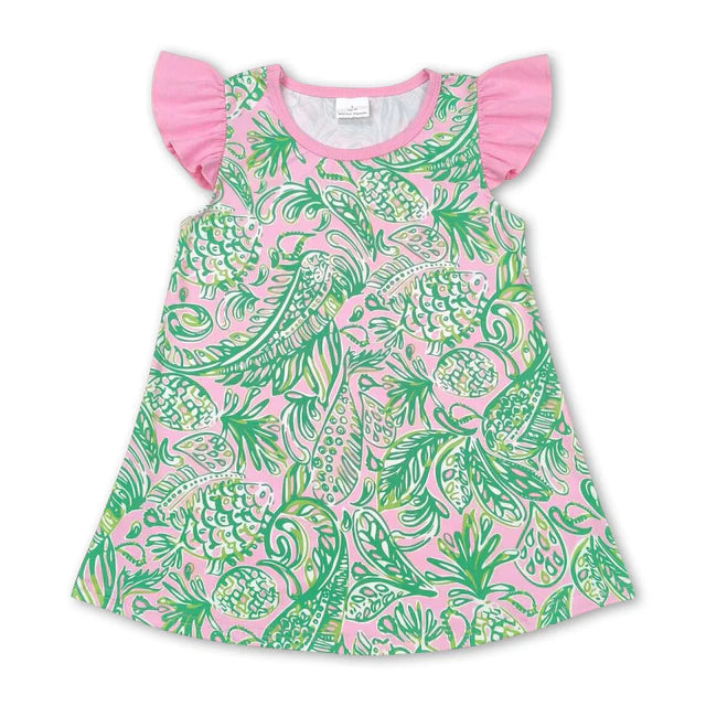 RTS NO MOQ Sibling Baby Girls Color Flutter Sleeve Tunic Tops