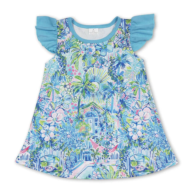 RTS NO MOQ Sibling Baby Girls Color Flutter Sleeve Tunic Tops