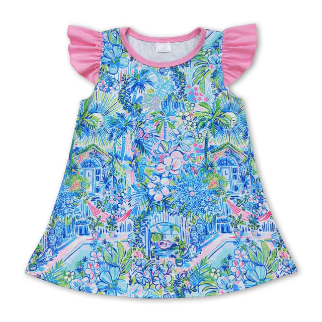 RTS NO MOQ Sibling Baby Girls Color Flutter Sleeve Tunic Tops