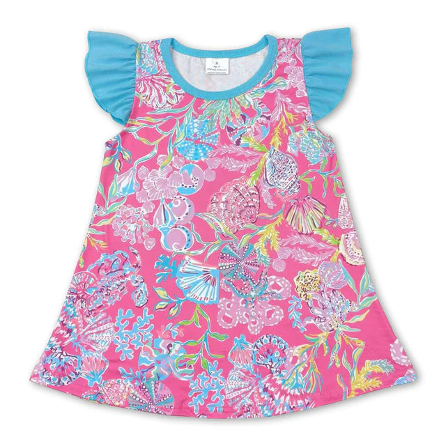 RTS NO MOQ Sibling Baby Girls Color Flutter Sleeve Tunic Tops