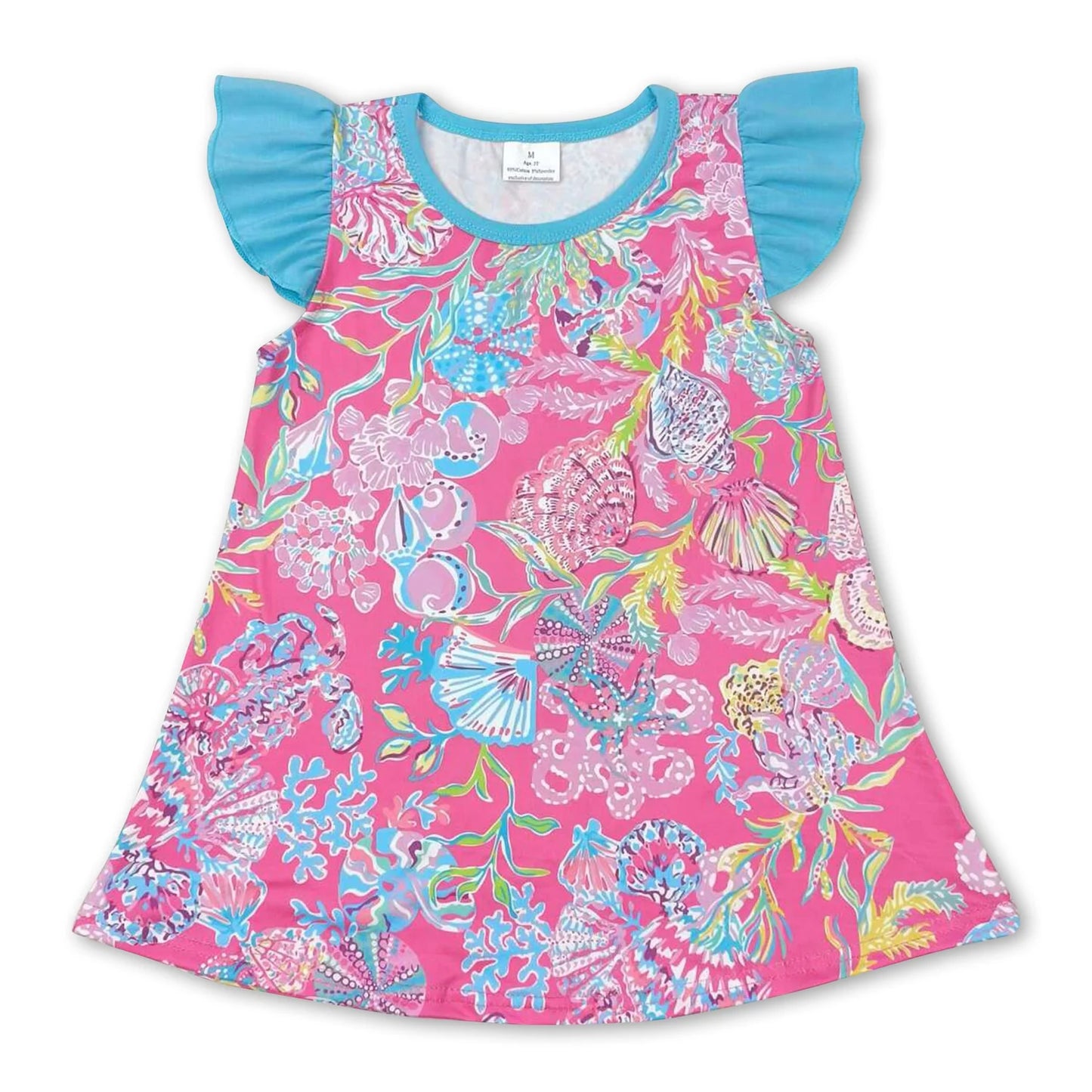 RTS NO MOQ Sibling milk silk Baby Girl Boys Blue Shell Print Short Sleeve Top Shorts Set Dress Rompers