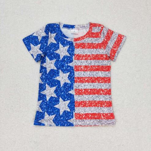 RTS NO MOQ Sibling Baby Boys 4th of July T-shirts Tops Short Sleeve Flags Stars Clothing for Infants