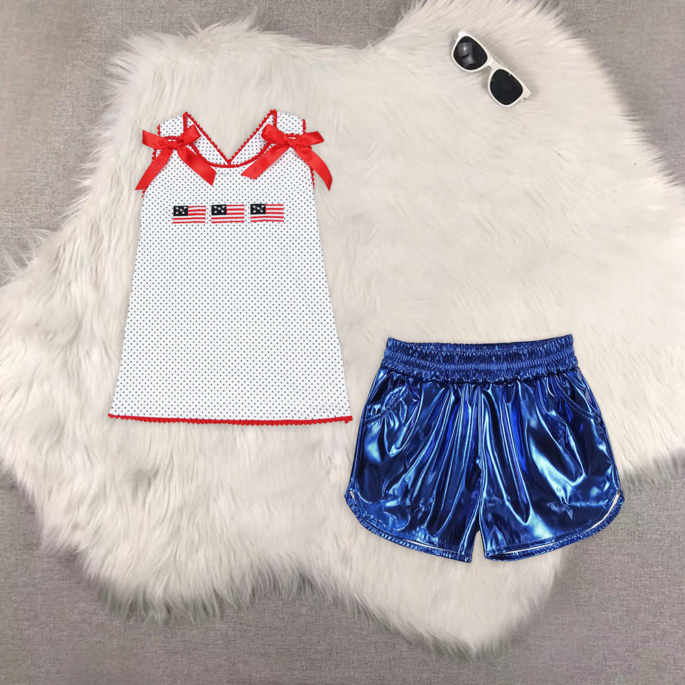 RTS NO MOQ Girls Boys cheers 4th of july short sleeve Clothes Sets and top and shorts