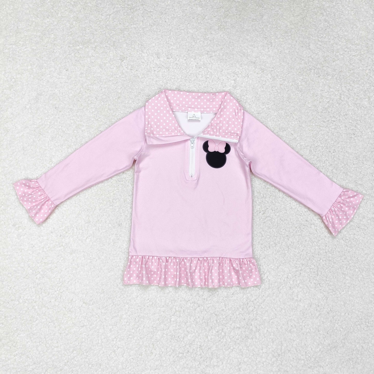 Cute Clothes GT0602 Baby Girls Pink Bow Zip Long Sleeve Tee Shirts Tops