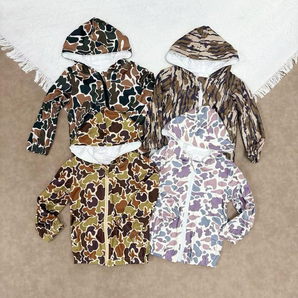 RTS NO MOQ Sibling baby boys girl clothes Camouflage Hooded Zip-Up Long Sleeve Jackets