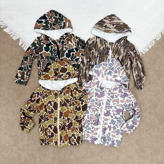 RTS NO MOQ Sibling baby boys girl clothes Camouflage Hooded Zip-Up Long Sleeve Jackets