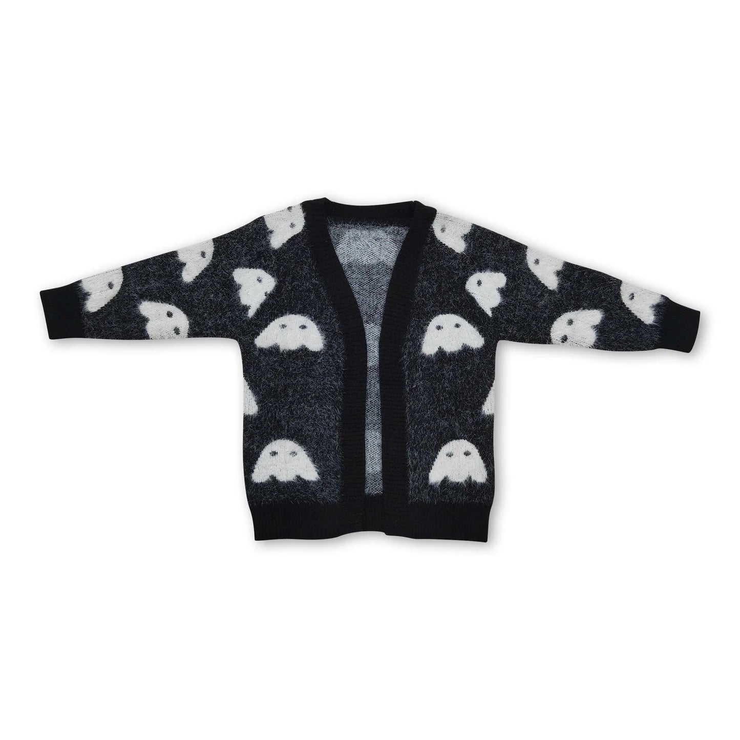 RTS NO MOQ Sibling Sweater Baby Girls Cute Print Open Front Long Sleeve Knit Cardigan Sweater