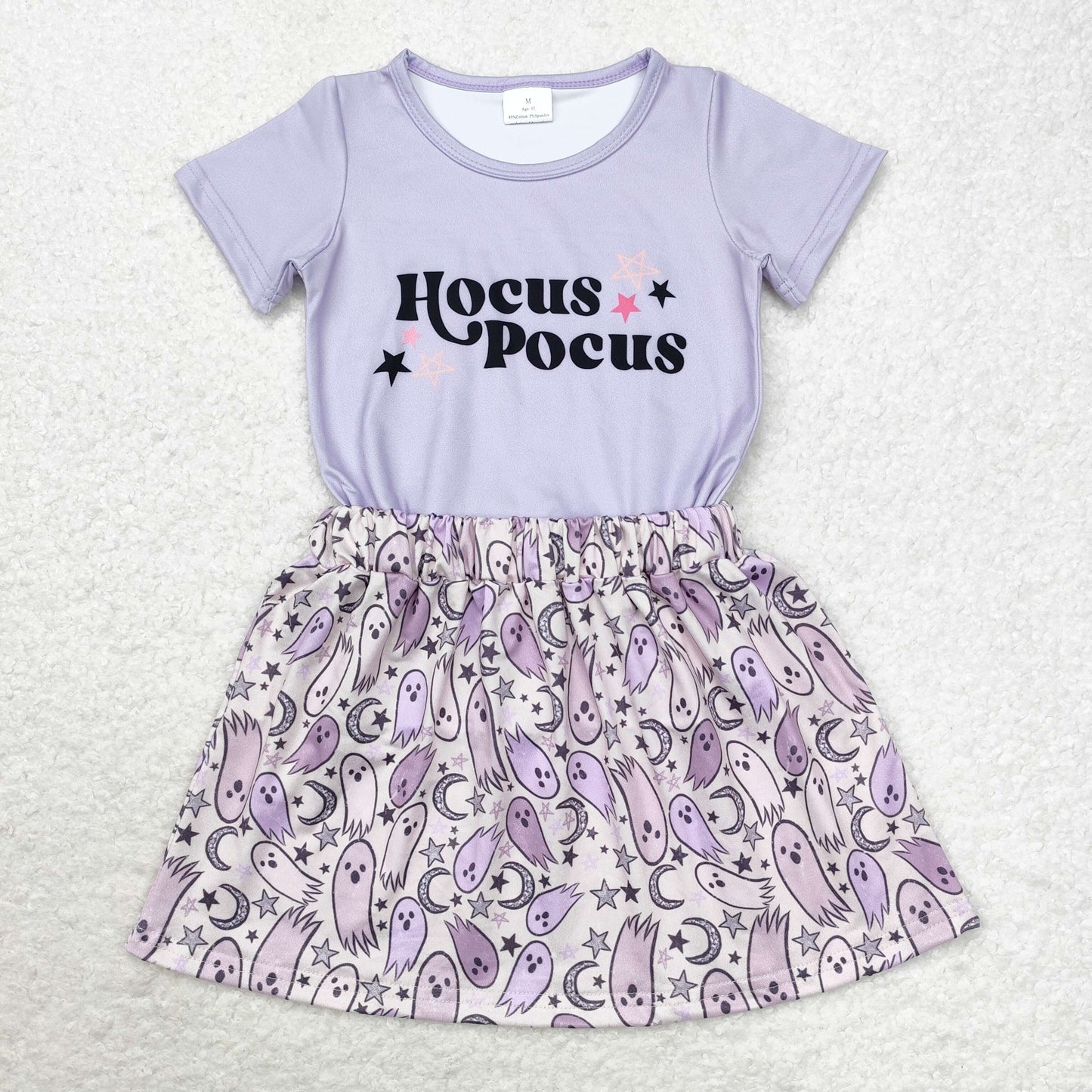rts no moq GT0667+GLK0028 hocus pocus star purple short-sleeved top ghost star moon skirt sets