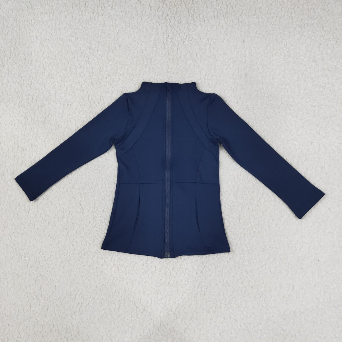 NEW RTS NO MOQ yoga fabric cotton GT0677 Baby Girls Navy Long Sleeve Zip Pockets Casual Yoga Active Jackets Top