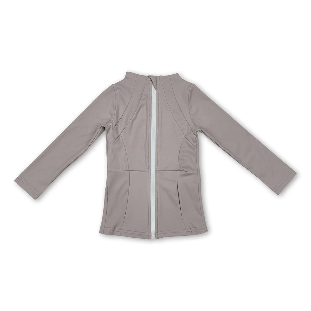RTS NO MOQ Sibling yoga fabric cotton Baby Girls Solid Color Zip Pocket Yoga Wear Jackets