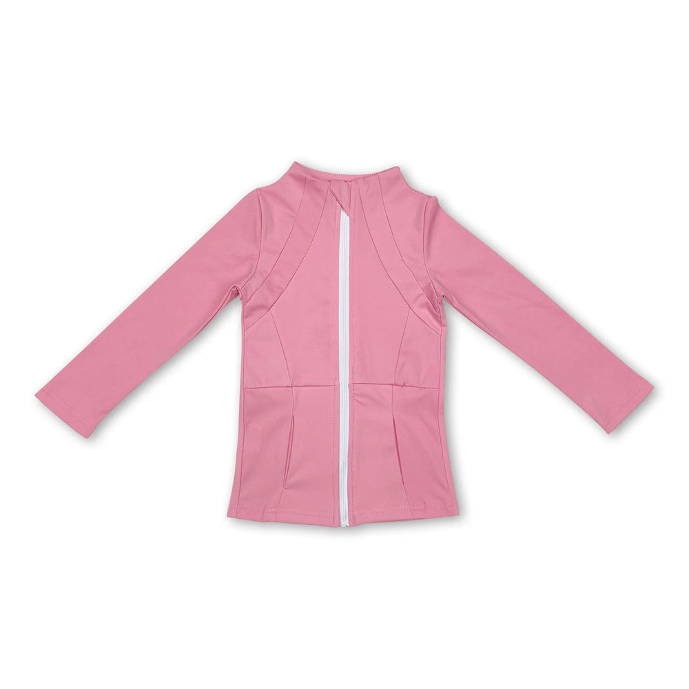 RTS NO MOQ Sibling yoga fabric cotton Baby Girls Solid Color Zip Pocket Yoga Wear Jackets