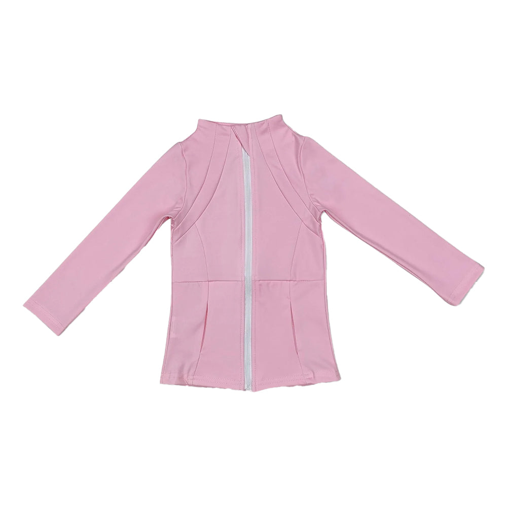 RTS NO MOQ Sibling yoga fabric cotton Baby Girls Solid Full Zip Stand Collar Long Sleeve Jacket With Side Pockets Yoga Jacket