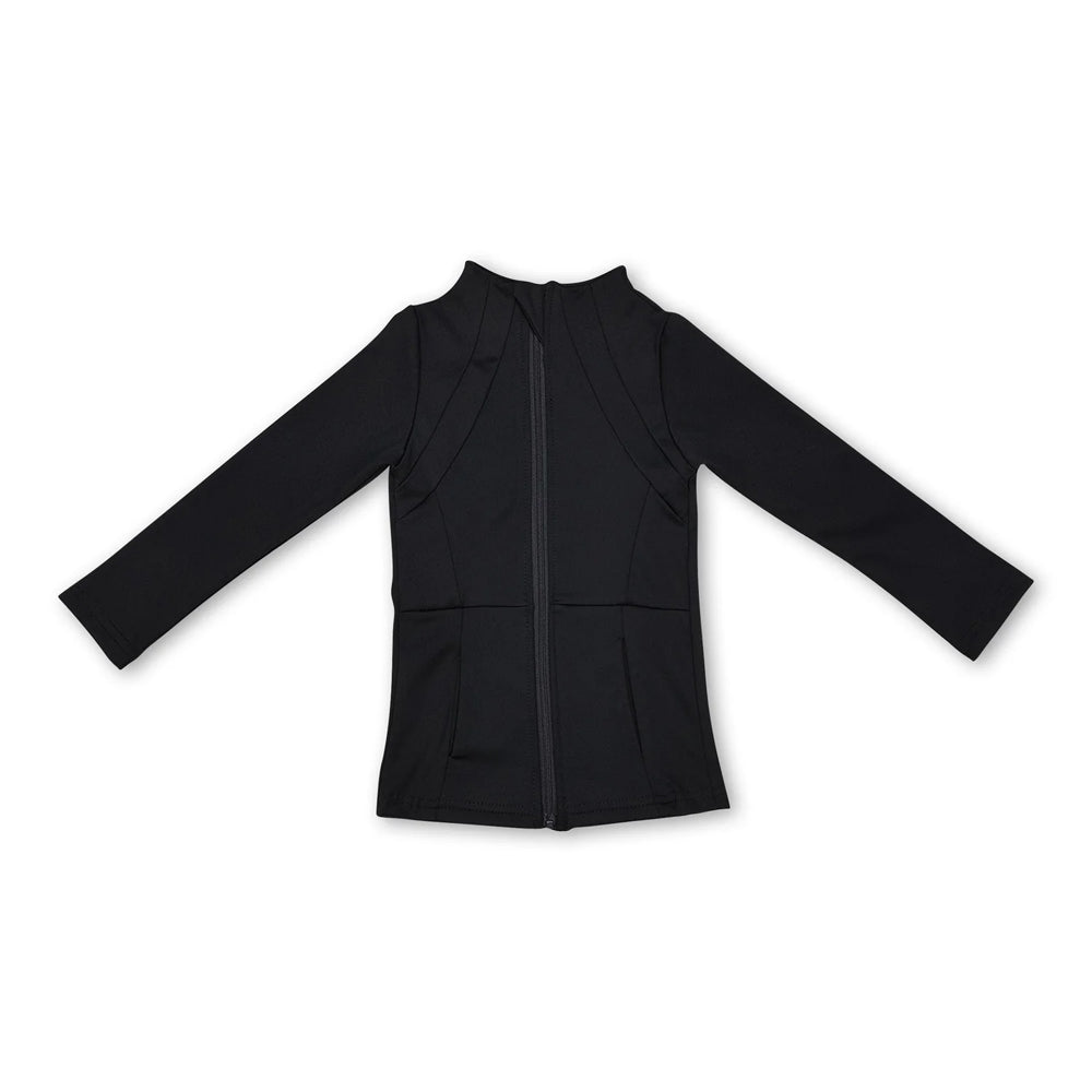 RTS NO MOQ Sibling yoga fabric cotton Baby Girls Solid Full Zip Stand Collar Long Sleeve Jacket With Side Pockets Yoga Jacket