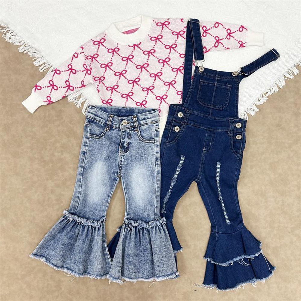 RTS NO MOQ Sibling baby girl clothes sweater and jeans pants sets