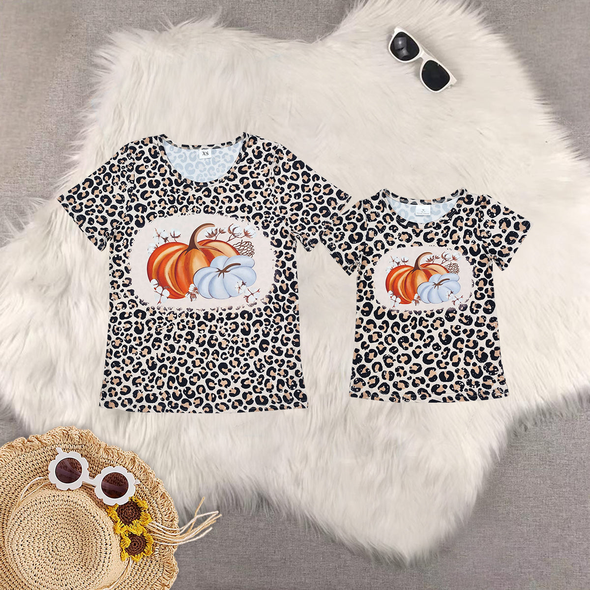Sibling RTS NO MOQ Adult baby Girls clothes pumpkin adult short sleeve top and kids top