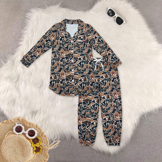 RTS NO MOQ Sibling Adult Women's camouflage long-sleeved pants sets and top and pants
