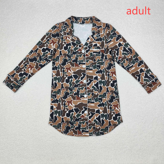 RTS NO MOQ（In Stock) Adult female brown green camouflage beige long-sleeved top