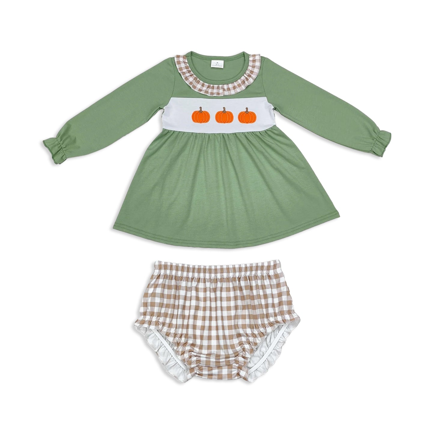 RTS NO MOQ Sibling Baby girls clothes Embroidery pumpkin long-sleeved trousers suit & tops and romper