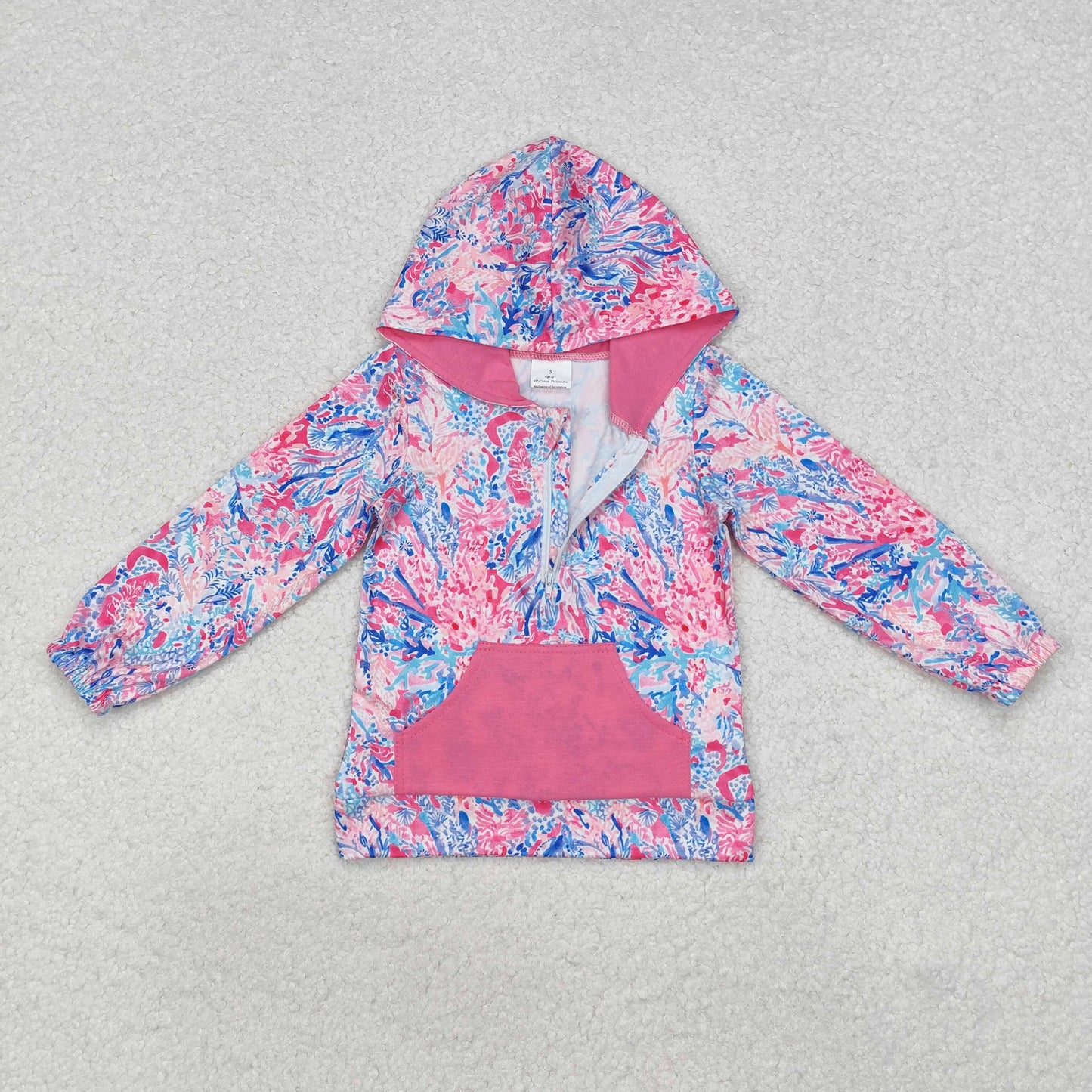 RTS NO MOQ ETA 5/7days arrived GT0745 Flower seagrass rose red pocket zipper hooded long-sleeved top