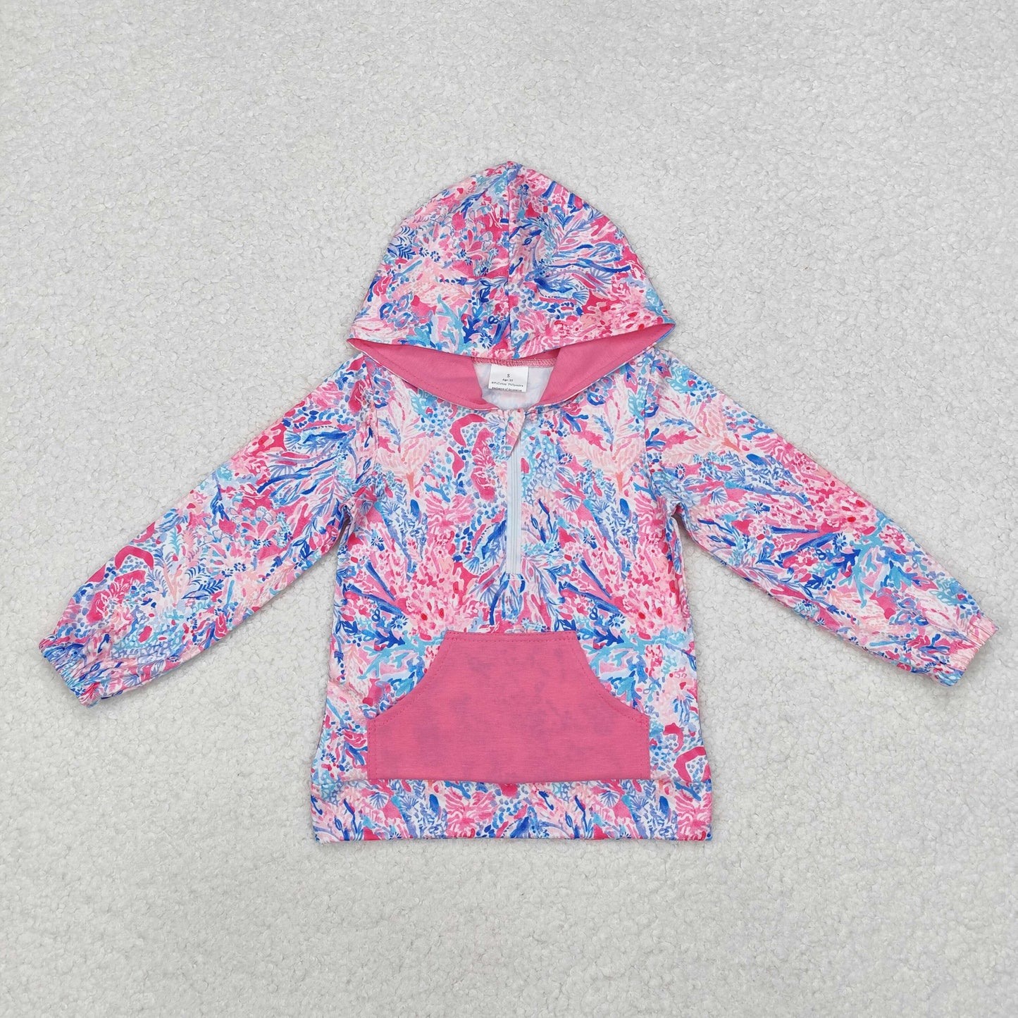 RTS NO MOQ ETA 5/7days arrived GT0745 Flower seagrass rose red pocket zipper hooded long-sleeved top