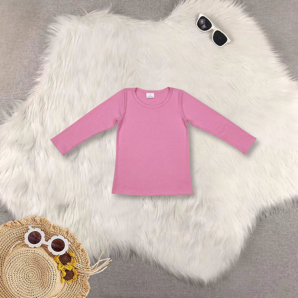 RTS NO MOQ Sibling baby girl boy clothes solid color long-sleeved tops