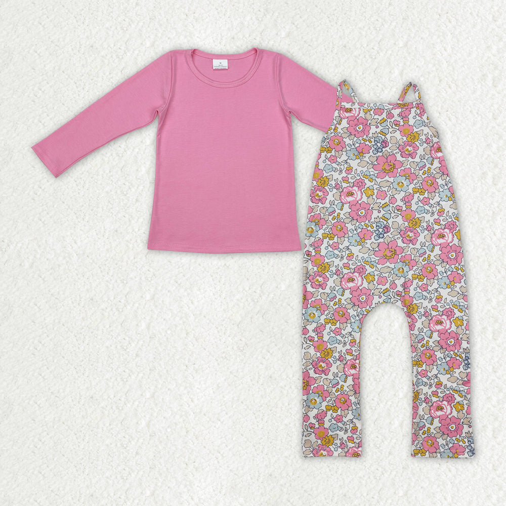 RTS NO MOQ ETA 5/7days Arrived GT0781+SR1982 Pure pink long-sleeved top flower beige sleeveless jumpsuit sets