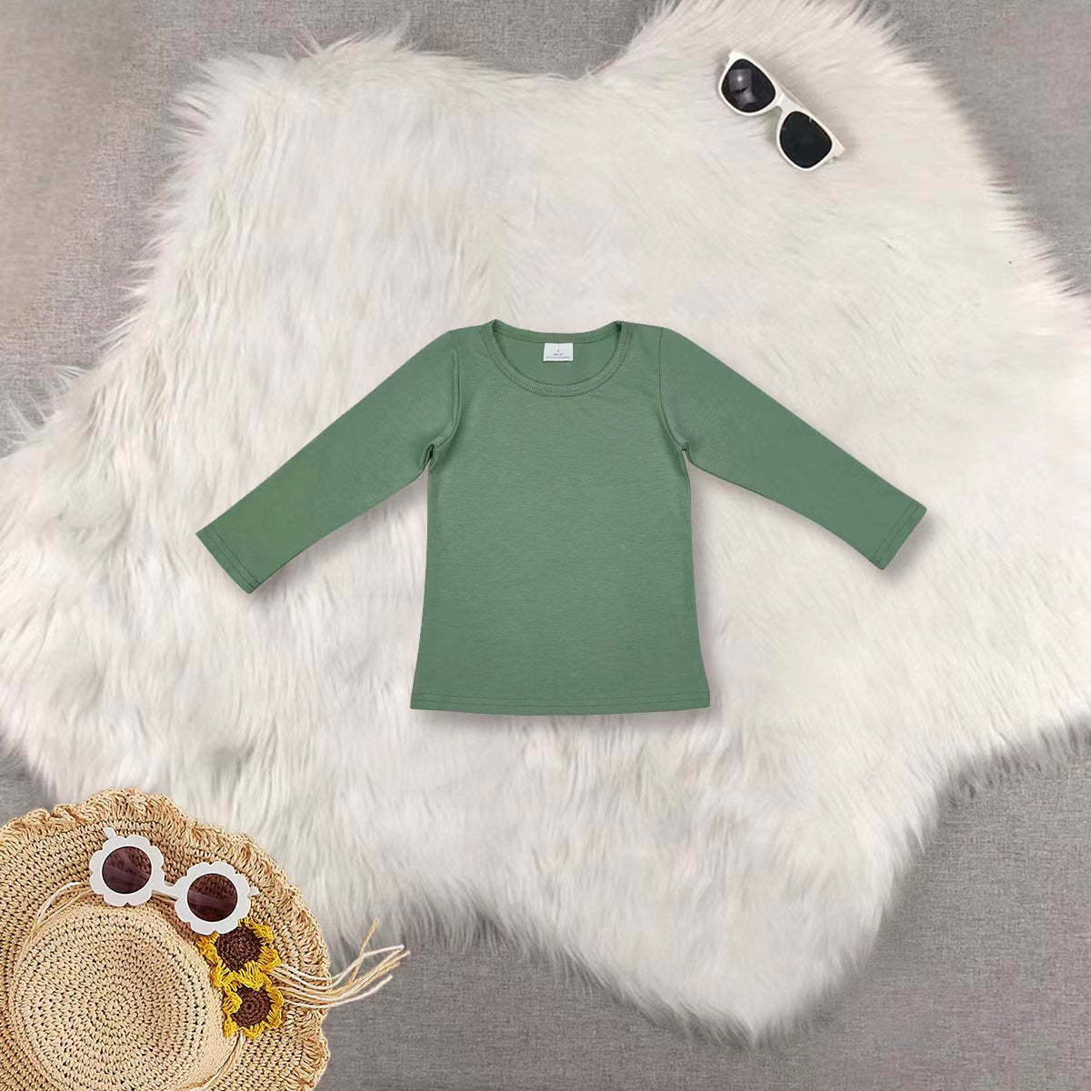 RTS NO MOQ Sibling baby girl boy clothes solid color long-sleeved tops