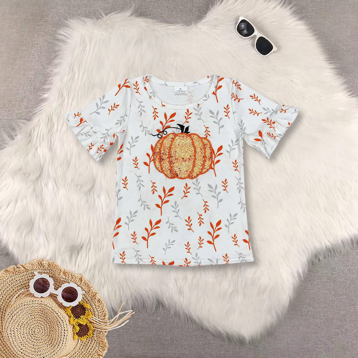 RTS NO MOQ Sibling baby girls clothes halloween pumpkin orange short sleeve pant sets and Top and pants