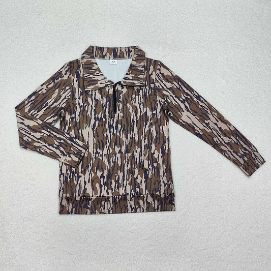 Best Sell RTS Adult Women's Bottomland Camouflage Long Sleeve Zip Pullover Tee Shirts Camo Print Top for Casual Wear
