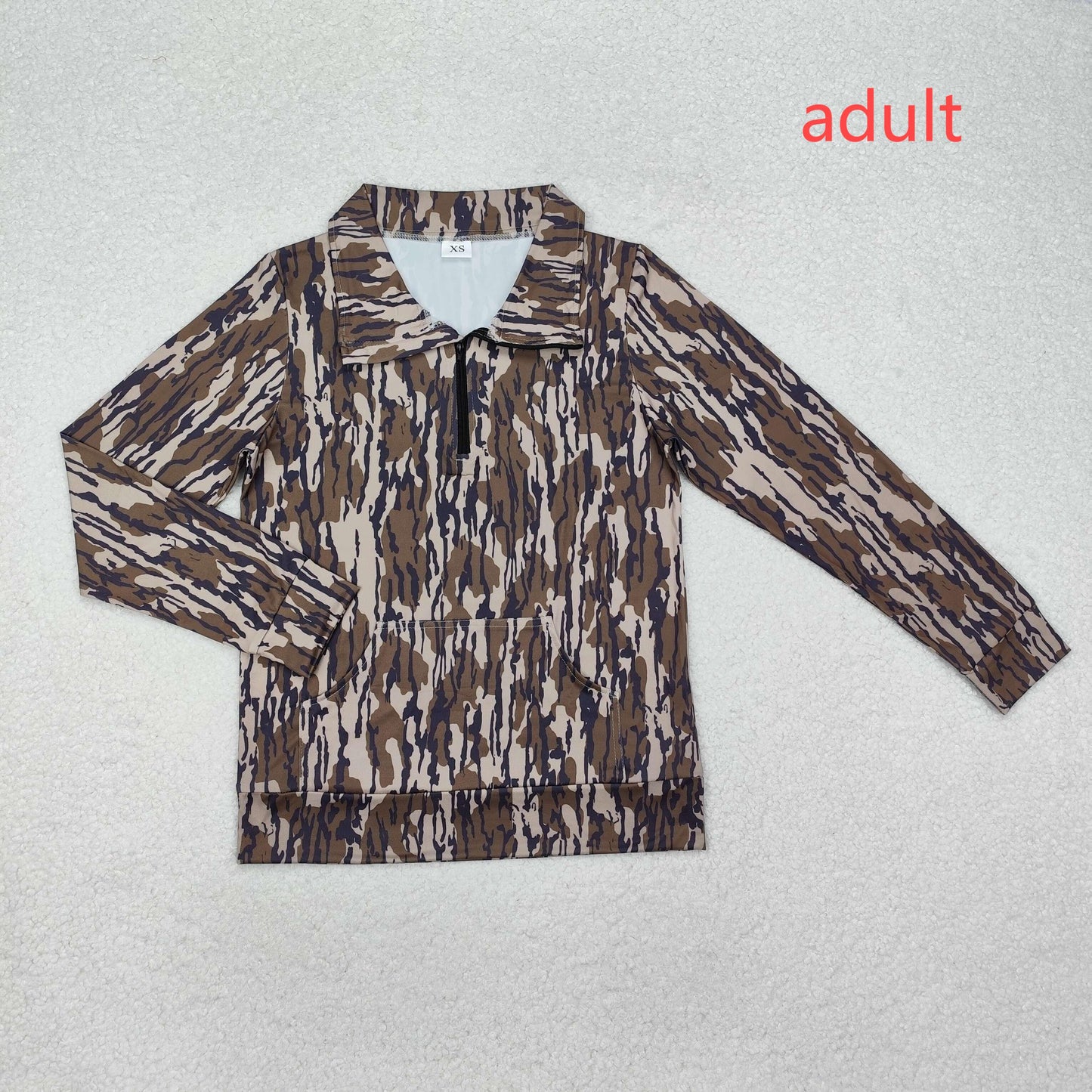 RTS NO MOQ（In Stock) Adult female pocket camouflage army green zipper long-sleeved top