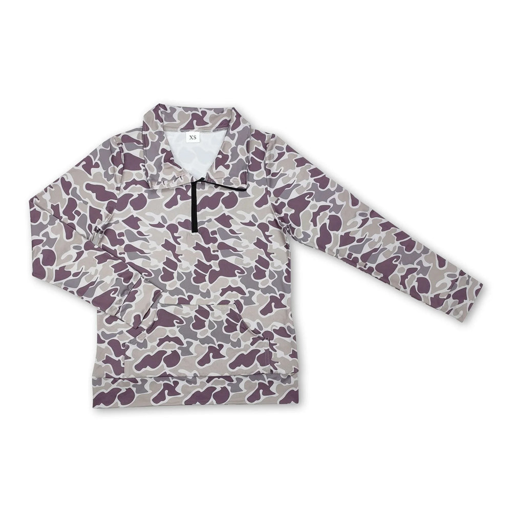 RTS NO MOQ Sibling milk silk Adult To Match Kids Camo Quarter Zip Long Sleeve Pullover