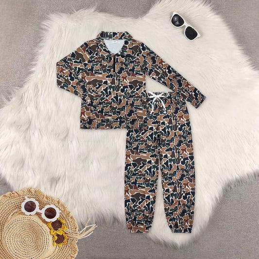 RTS NO MOQ Sibling Adult Women's camouflage long-sleeved pants sets and top and pants