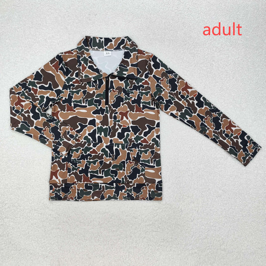 RTS NO MOQ（In Stock) Adult female pocket camouflage beige zipper long-sleeved top