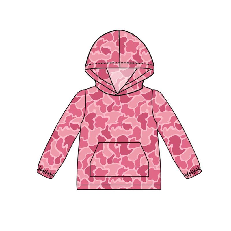 (Preorder new) No moq GT0866 Baby Girls Pink Camo Hooded Long Sleeve Tee Shirts Casual Tops
