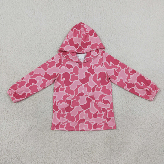 NEW RTS NO MOQ milk silk GT0866 Baby Girls Pink Camo Hooded Long Sleeve Tee Shirts Tops