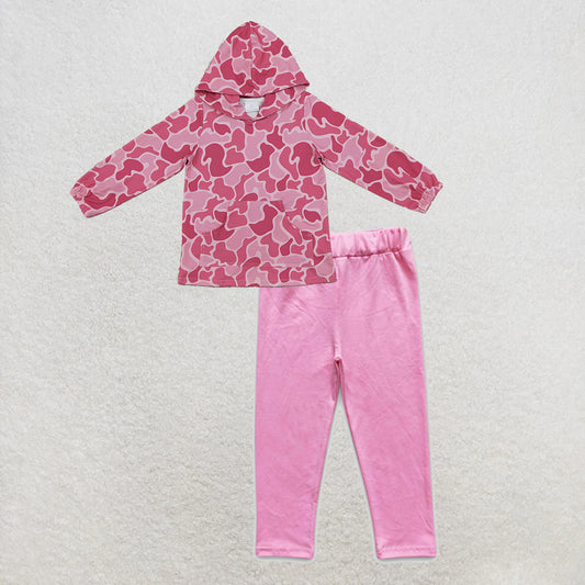 NEW RTS NO MOQ milk silk GT0866+P0212 Baby Girls Pink Camo Print Hooded Top Pink Legging Pants Set