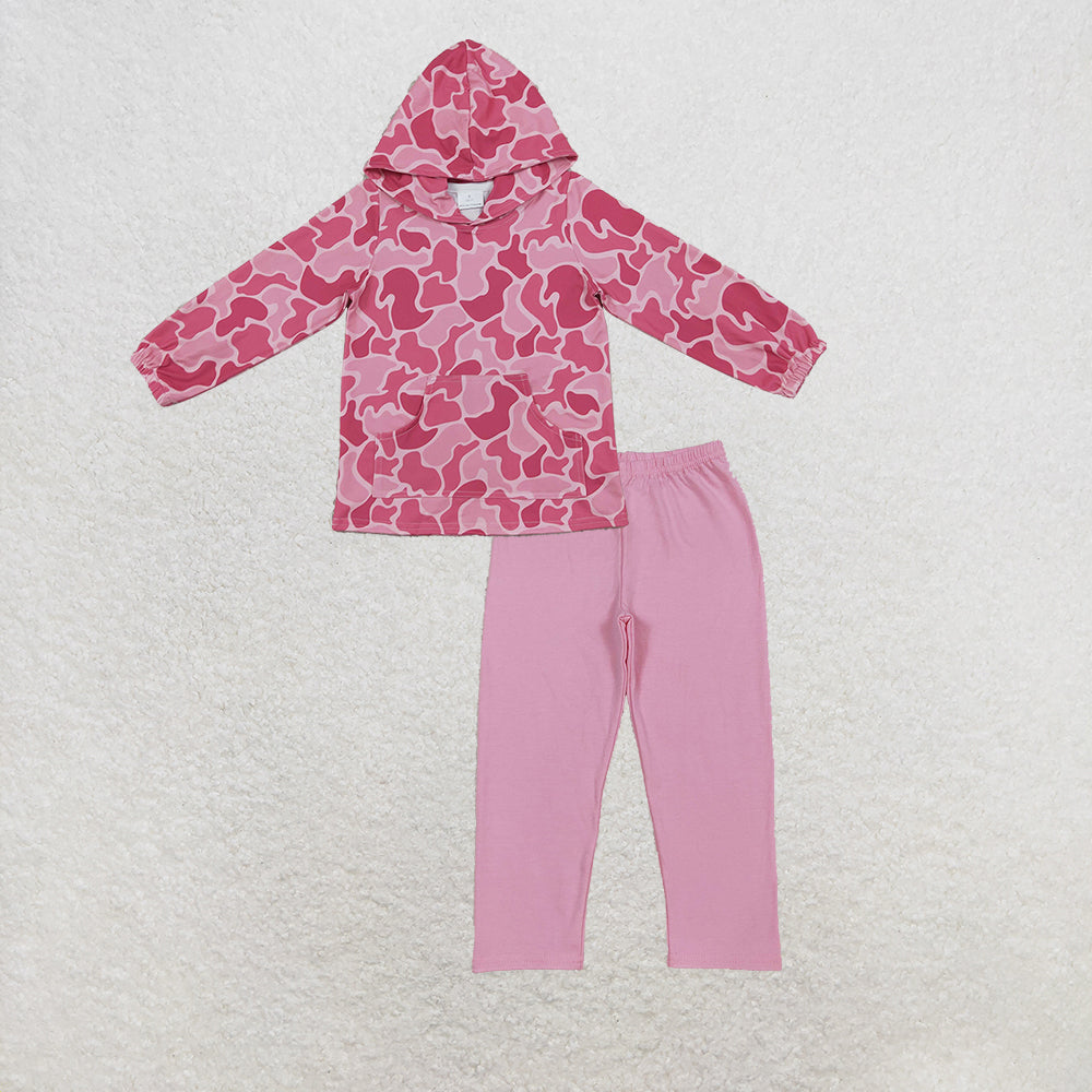 NEW RTS NO MOQ milk silk GT0866+P0821 Baby Girls Pink Camo Print Hooded Top Light Pink Legging Pants Set