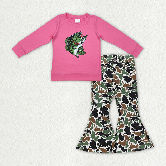 RTS NO MOQ ETA 5/7days arrived GT0870+P0582 Offset fishing rose red long-sleeved top Brown and green camouflage beige denim trousers sets