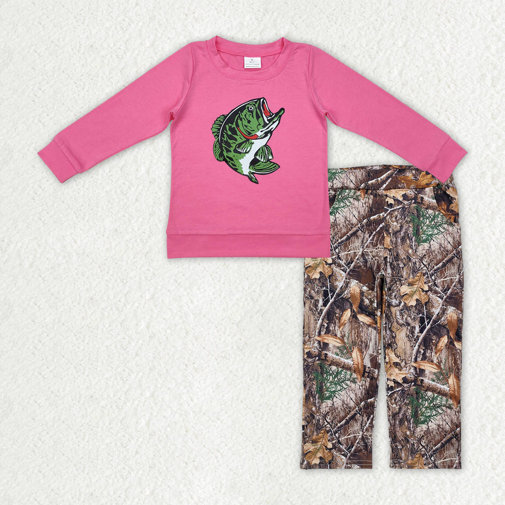 RTS NO MOQ ETA 5/7days Arrived GT0870+P0715 Offset fishing rose red long-sleeved top Branch and leaf trousers sets