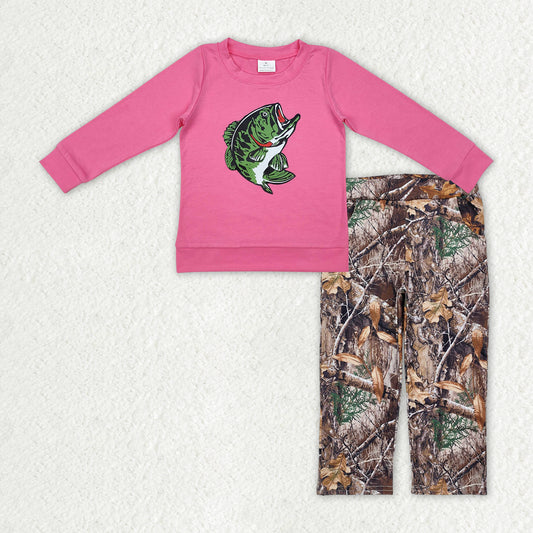 RTS NO MOQ ETA 5/7days Arrived GT0870+P0715 Offset fishing rose red long-sleeved top Branch and leaf trousers sets