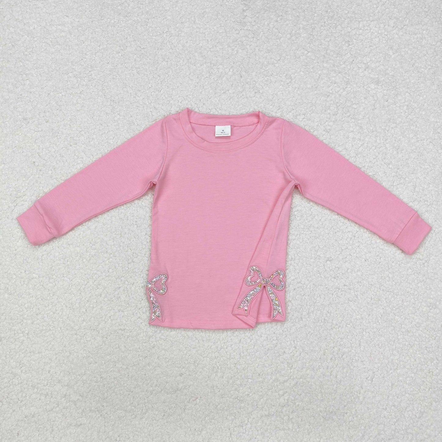 RTS NO MOQ ETA 5/7days arrived GT0872 Embroidered flower bow pattern pink long-sleeved top