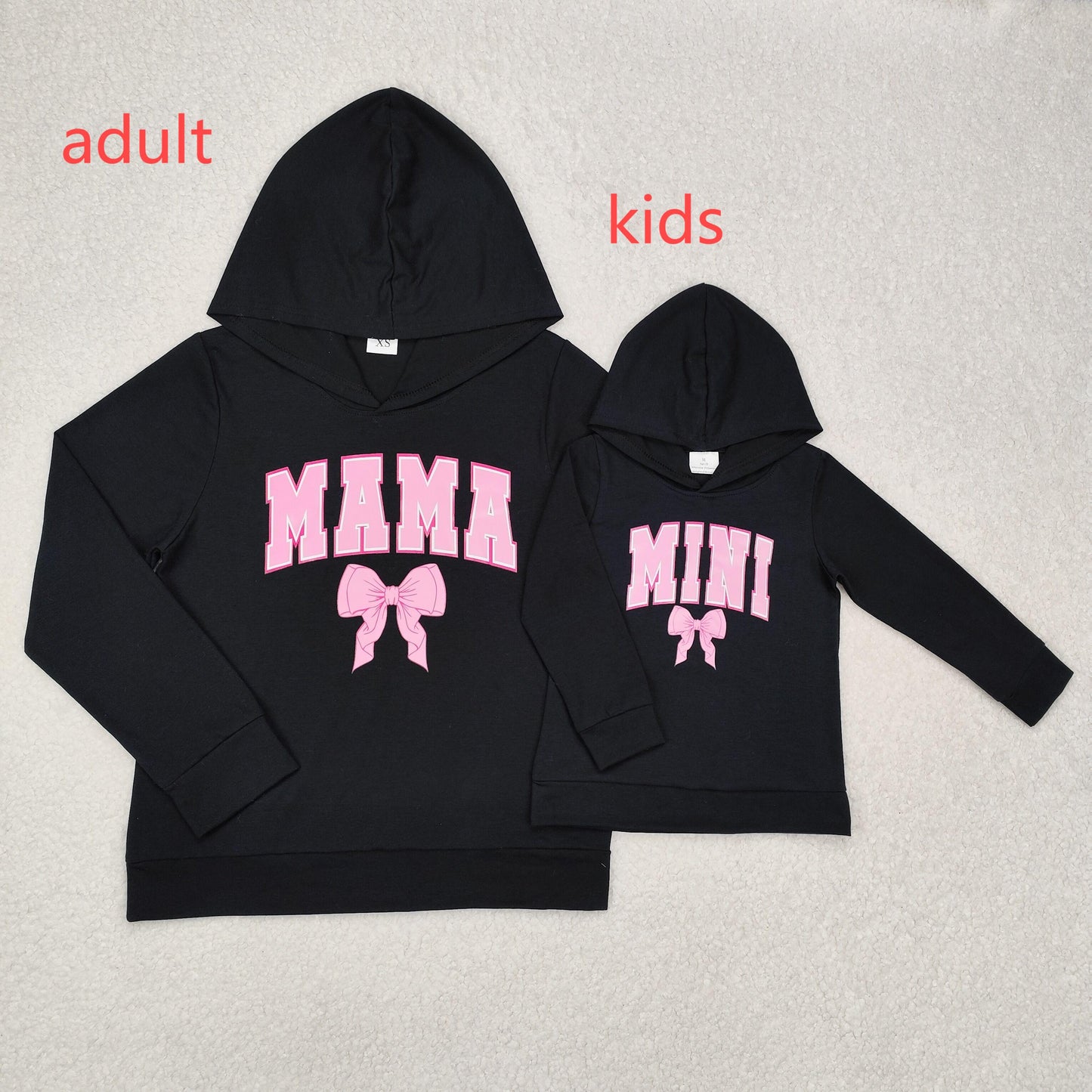 RTS NO MOQ Adults women and Baby Girls MAMA hooded Collar Pullover Long Sleeve Top