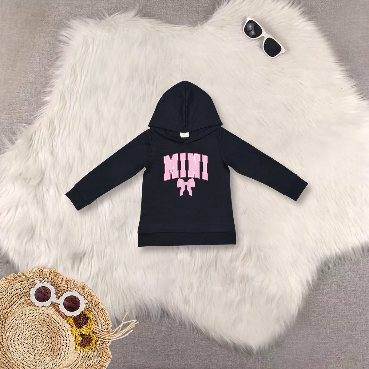 RTS NO MOQ Sibling Baby Girls clothes hooded Collar Pullover Long Sleeve Tops