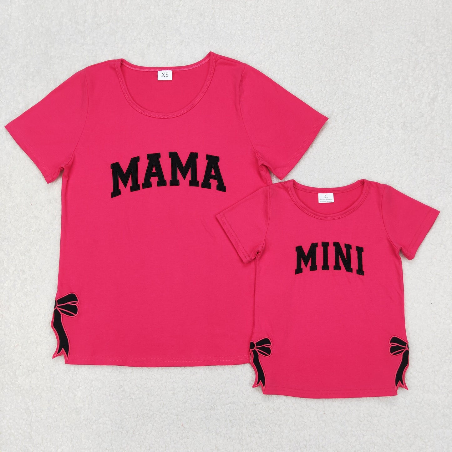 RTS NO MOQ Adult Girls embroidery mama mini Short Sleeve top& kids top