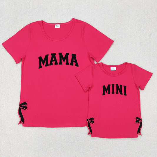 RTS NO MOQ Adult Girls embroidery mama mini Short Sleeve top& kids top