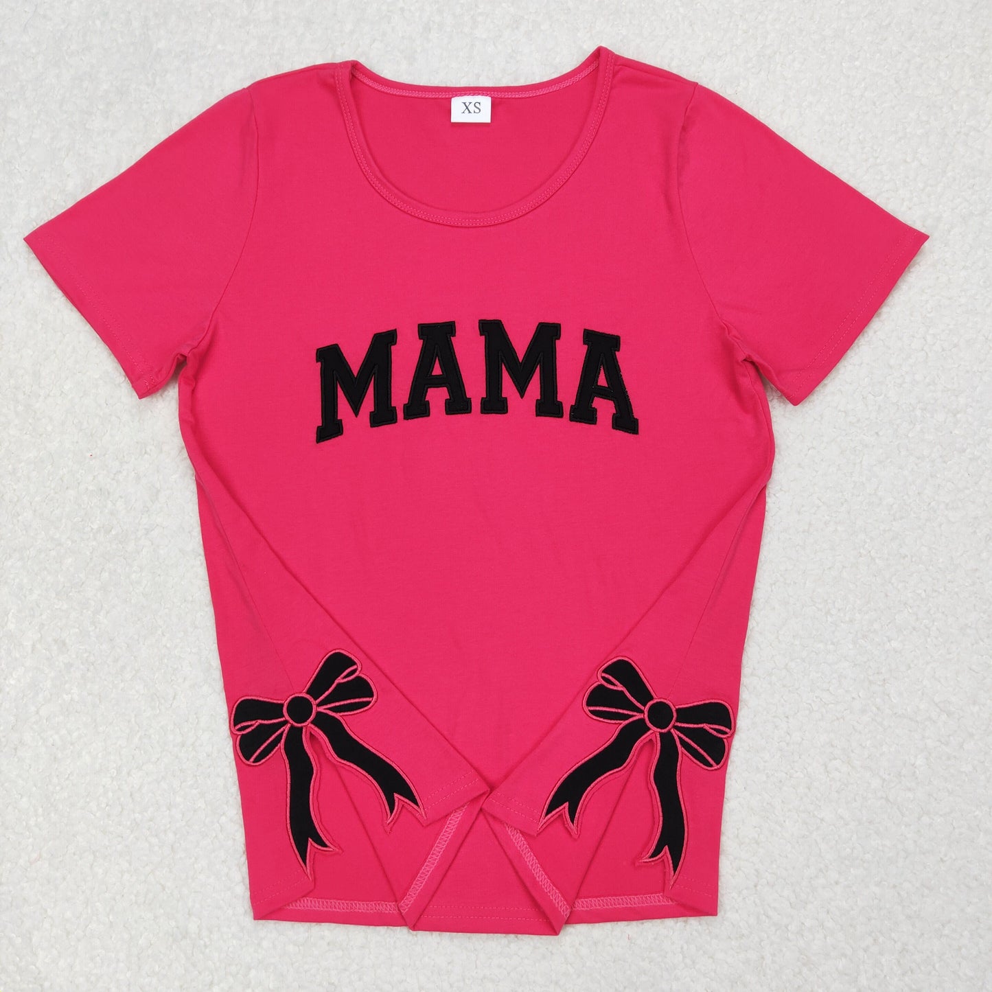 RTS NO MOQ ETA 5/7days Arrived GT0919 Adult female embroidered mama letter black bow rose red short-sleeved top