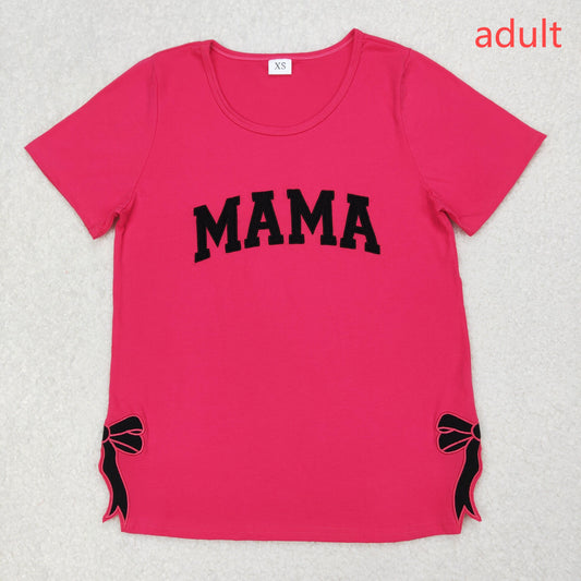 RTS NO MOQ ETA 5/7days Arrived GT0919 Adult female embroidered mama letter black bow rose red short-sleeved top